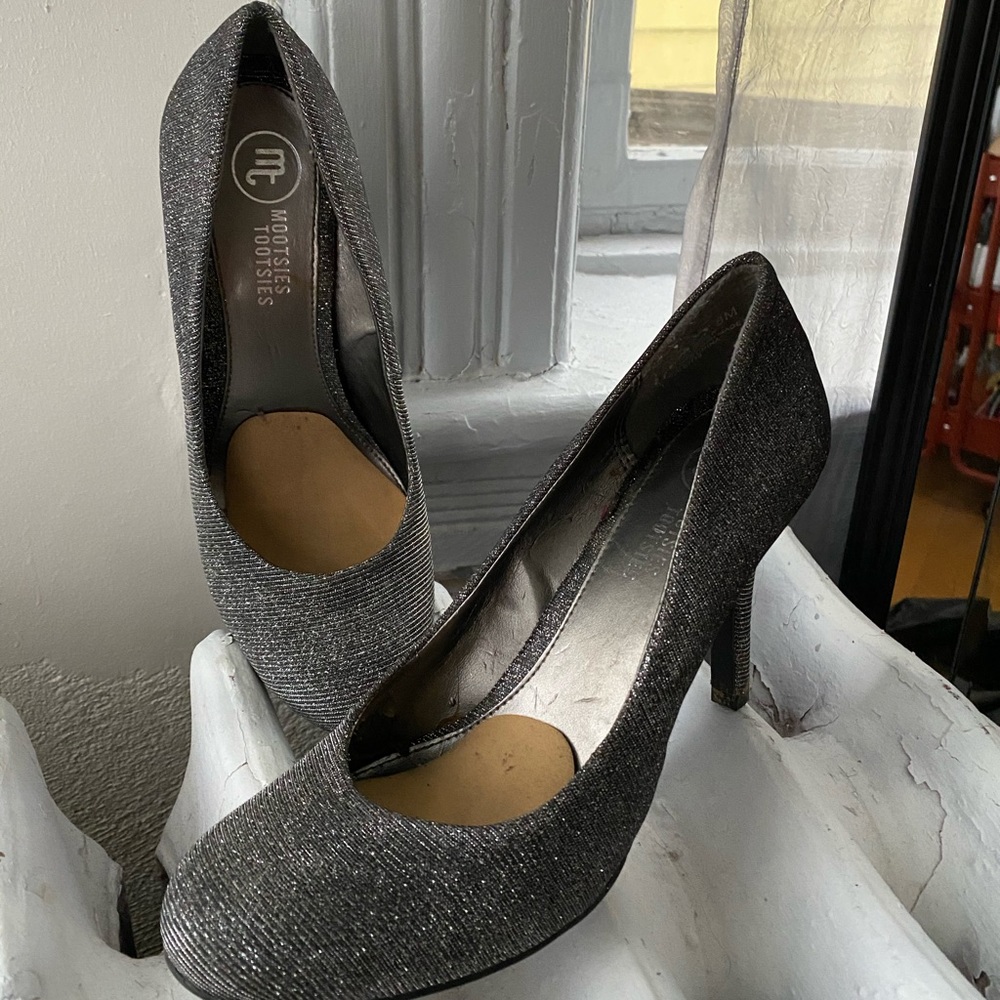 Silver sparkle heels